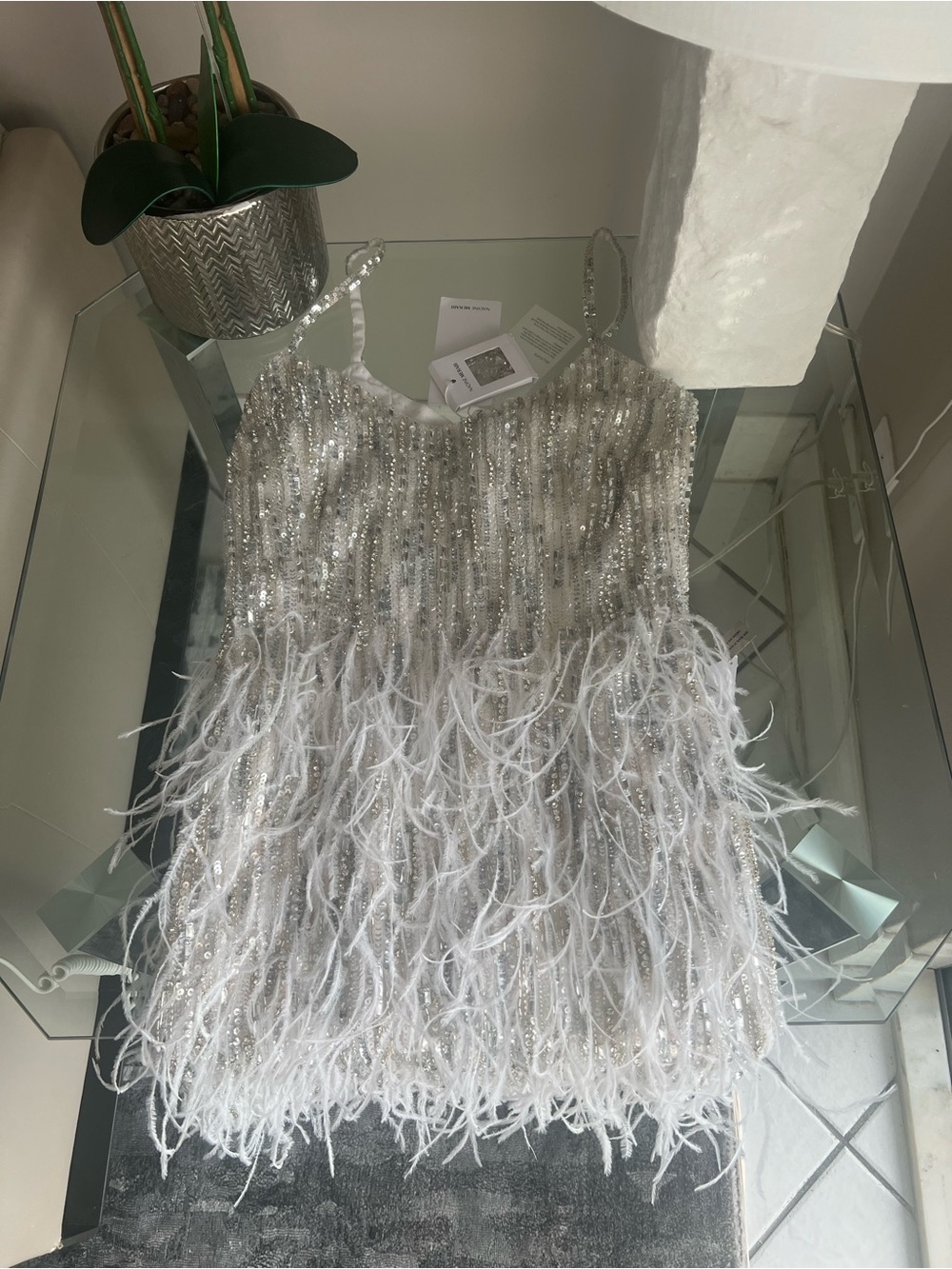 NWT Nadine Merabi Christy Sequin and Feather Cocktail Dress - Picture 5 of 8